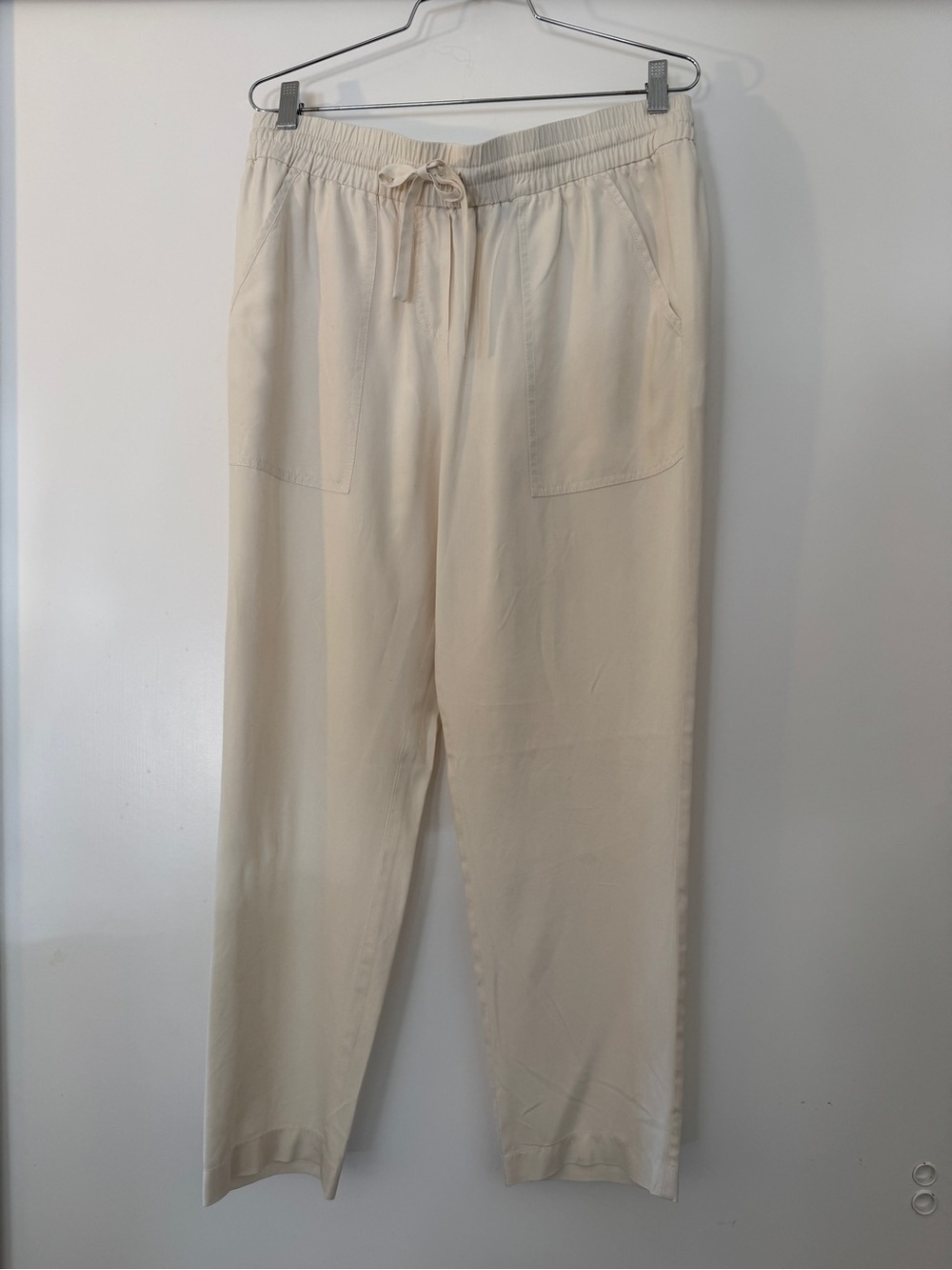 DKNY Cream Elastic Waist Silk Pull-On Pants Size M